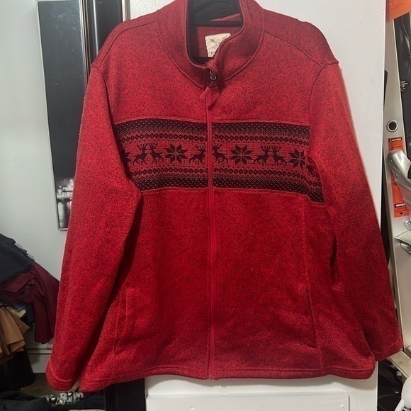 Faded glory red zip up with snowflake deer Christmas pattern fleece collar 3x